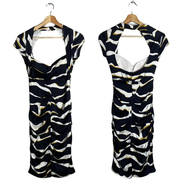 Vintage Cache Silk Queen Anne Zebra Print Bodycon Dress Women's 4 Black White - Picture 1 of 14